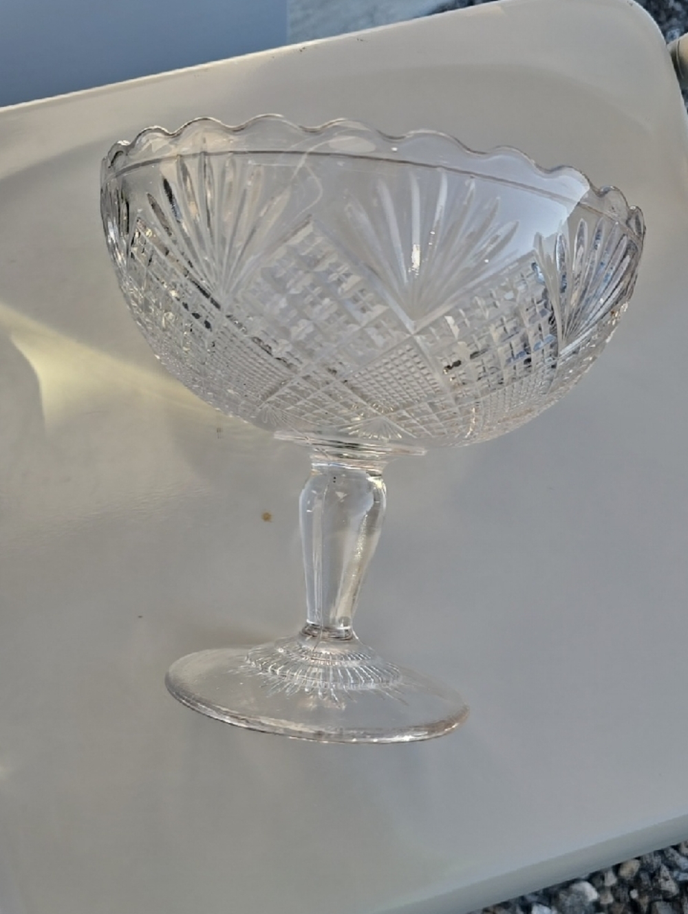 Cut Crystal Compote Bowl - Clear Glass